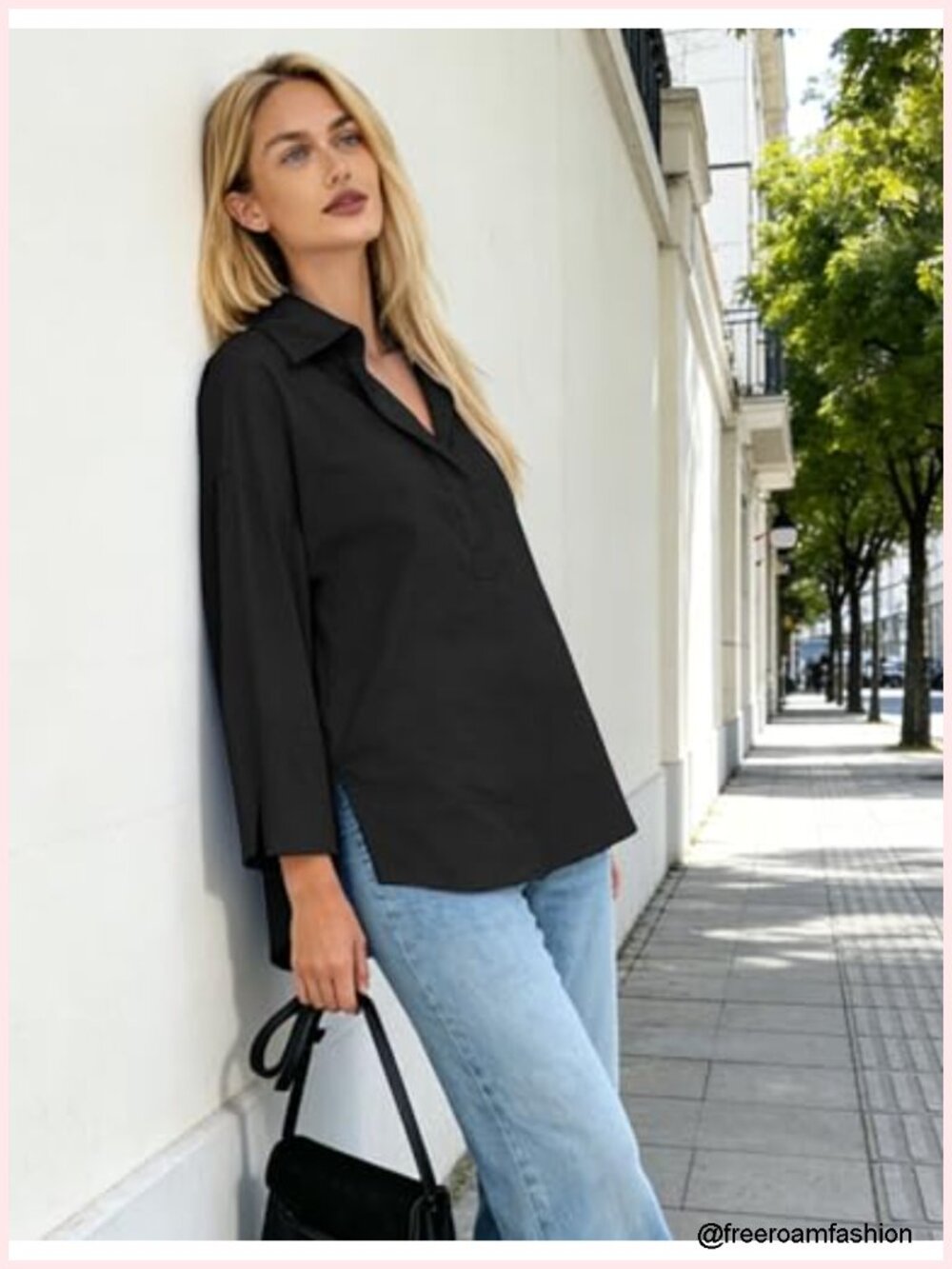 Oversize Cotton Blend Button Down Shirt with Bell Sleeves - Picture 2 of 6